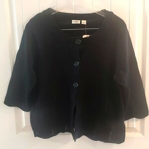 CATO Black cropped pointelle mid-sleeved cardigan, size  Large, NWT